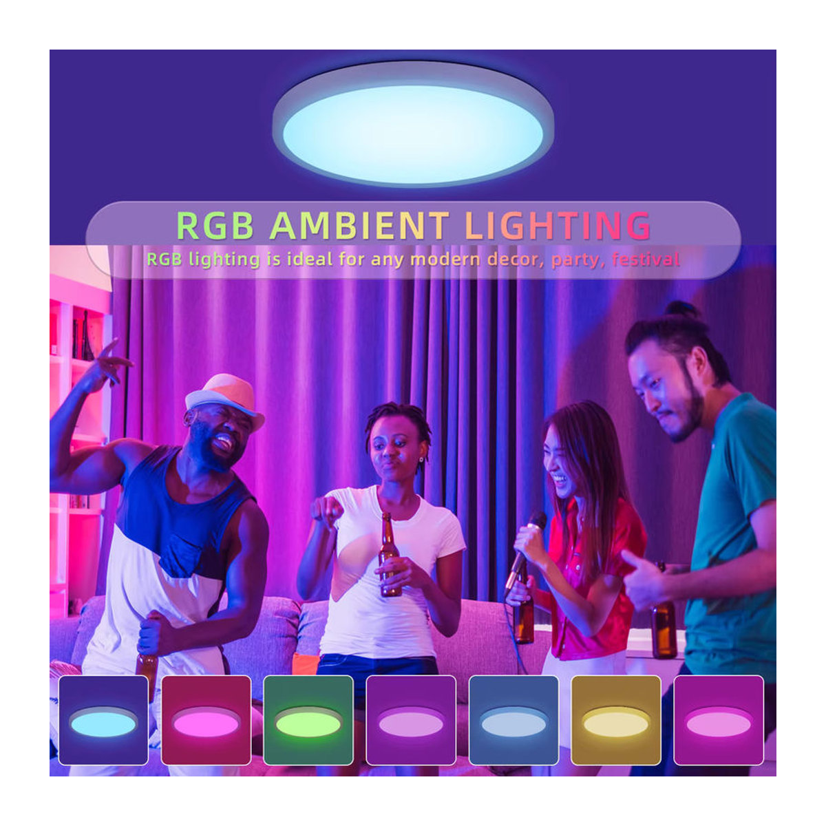 CHENBEN Smart LED Deckenleuchte mit Fernbedienung und RGB Funktionen, 40W Moderner Kronleuchter für Wohnzimmer und Schlafzimmer, Durchmesser: 38 cm, Bunt - Bild 3