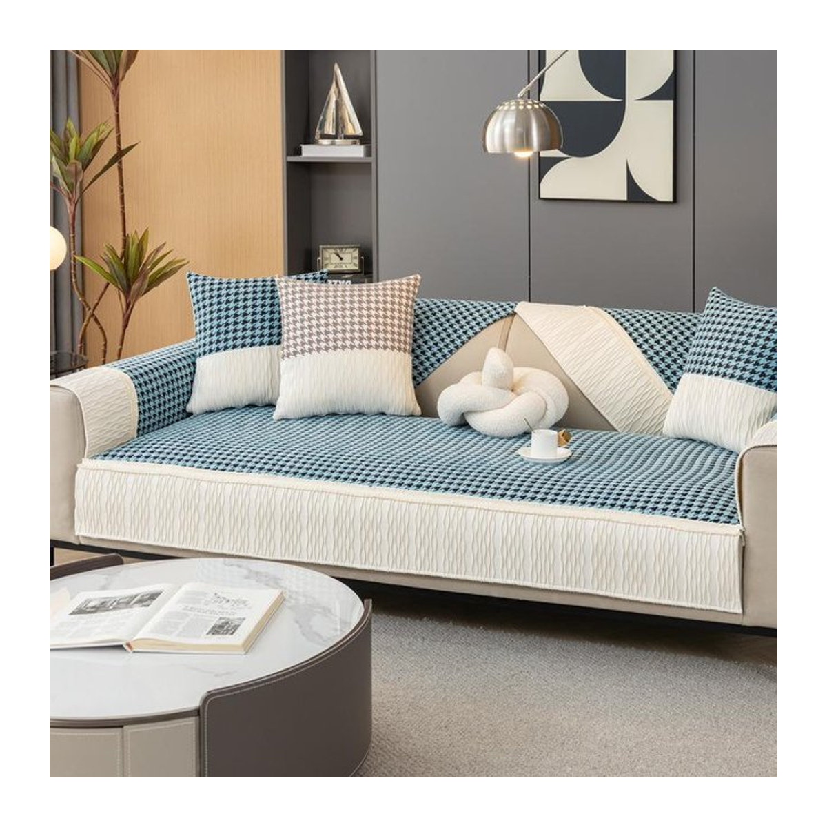 Chenille Hahnentritt Sofakissen von Binchi Outdoor Equipment als rutschfester Kissenbezug für dein Sofa, B/B: 70 x 70 cm - Bild 1
