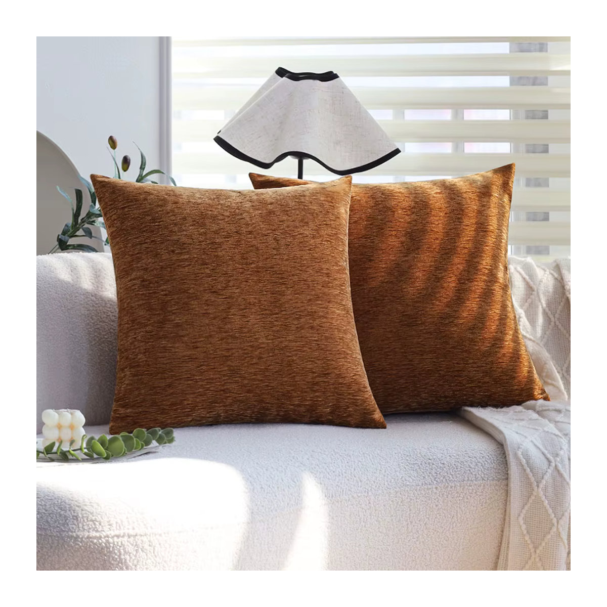 Chenille-Kissenbezug von CANIRICA in Orange und Braun für dein Sofa oder Wohnzimmer - Bild 4