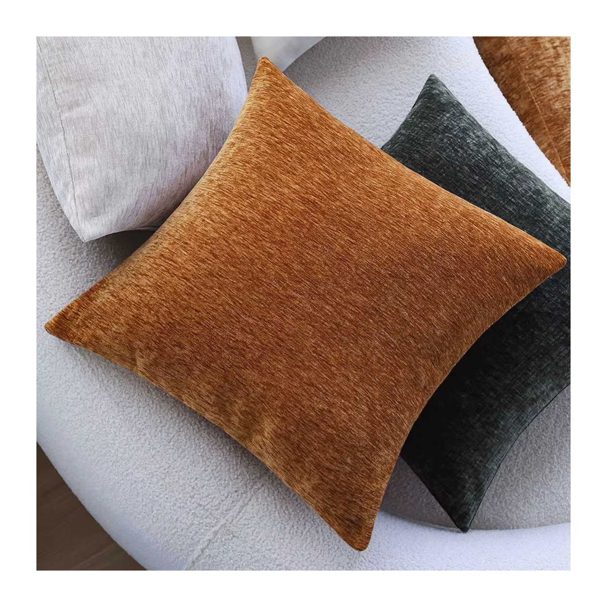 Chenille-Kissenbezug von CANIRICA in Orange und Braun für dein Sofa oder Wohnzimmer - Bild 5