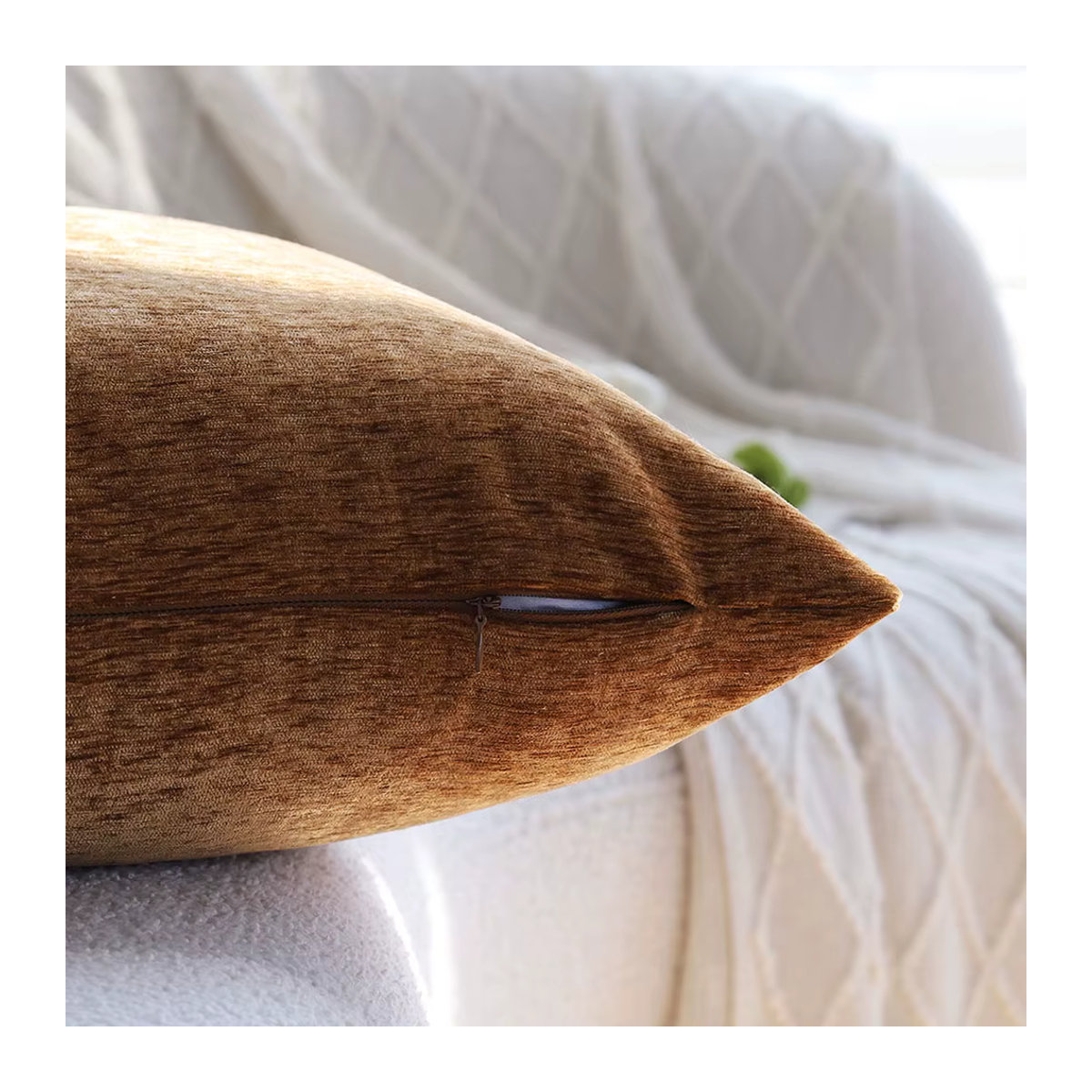 Chenille-Kissenbezug von CANIRICA in Orange und Braun für dein Sofa oder Wohnzimmer - Bild 6