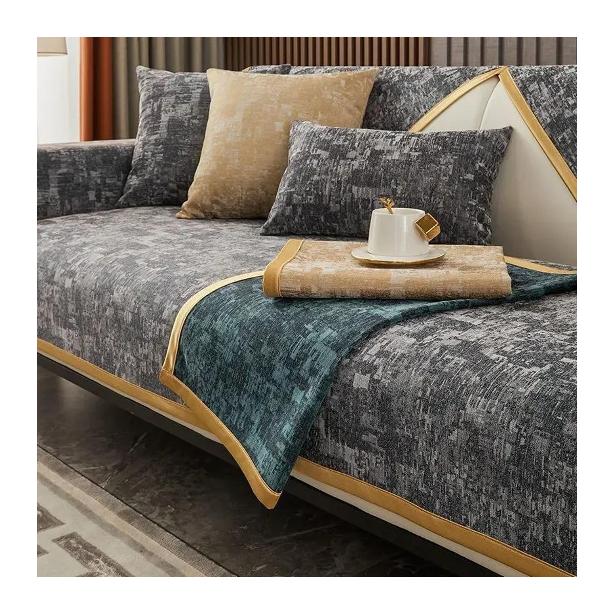 Chenille Luxus Sofakissen von Binchi Outdoor Equipment, Staubdichtes und Rutschfestes Kissen für Rückenlehne oder Armlehne, B/B: 70 x 70 cm - Bild 1