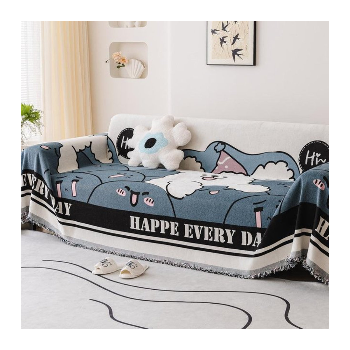 Chenille Sofabezug mit Cartoon-Design als universelle Schutzabdeckung für dein Sofa, Breite: 180 cm, Tiefe: 130 cm - Bild 1