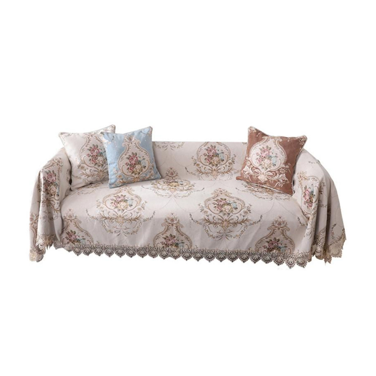 Chenille-Sofabezug mit Spitze im europäischen Stil von Your Warm Home, staubdichter Schutz für dein Sofa, B/H: 180 x 200 cm - Bild 2