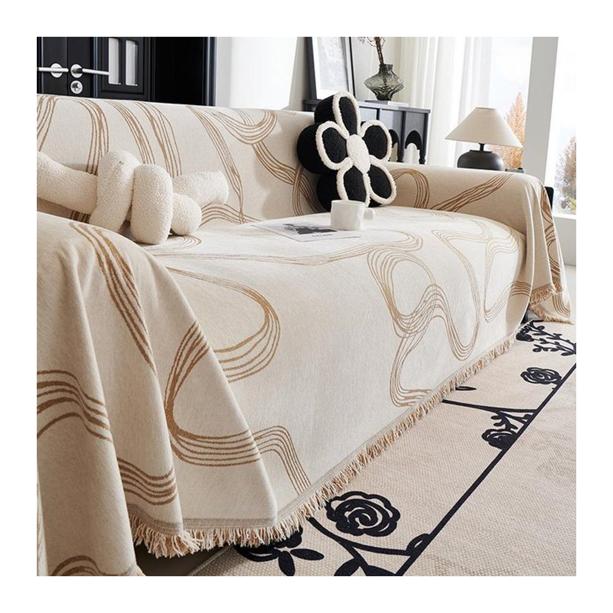 Chenille Sofaüberwurf mit Wellenlinien für Schutz und Dekoration, B/B/H: 180 x 130 cm - Bild 1