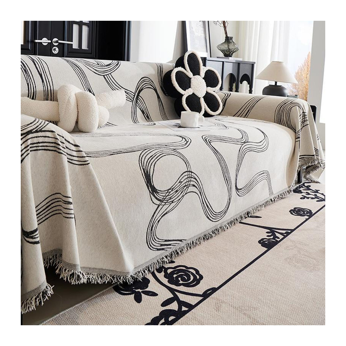 Chenille Sofaüberwurf mit Wellenlinien für Schutz und Dekoration, B/B/H: 180 x 130 cm - Bild 3