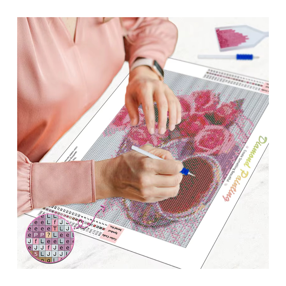 CHENISTORY DIY Diamantmalerei Set mit floralem Motiv, rund, mehrfarbig - Bild 2
