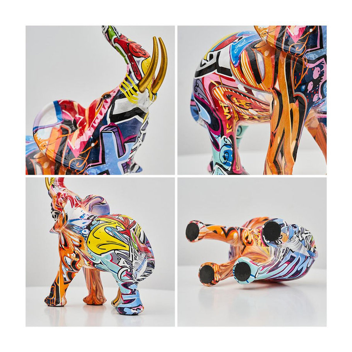 ChicFashion Elefant Skulptur in Graffiti-Optik, bunte abstrakte Kunstfigur aus Kunstharz, mehrfarbig, Höhe: 17,5 cm - Bild 3