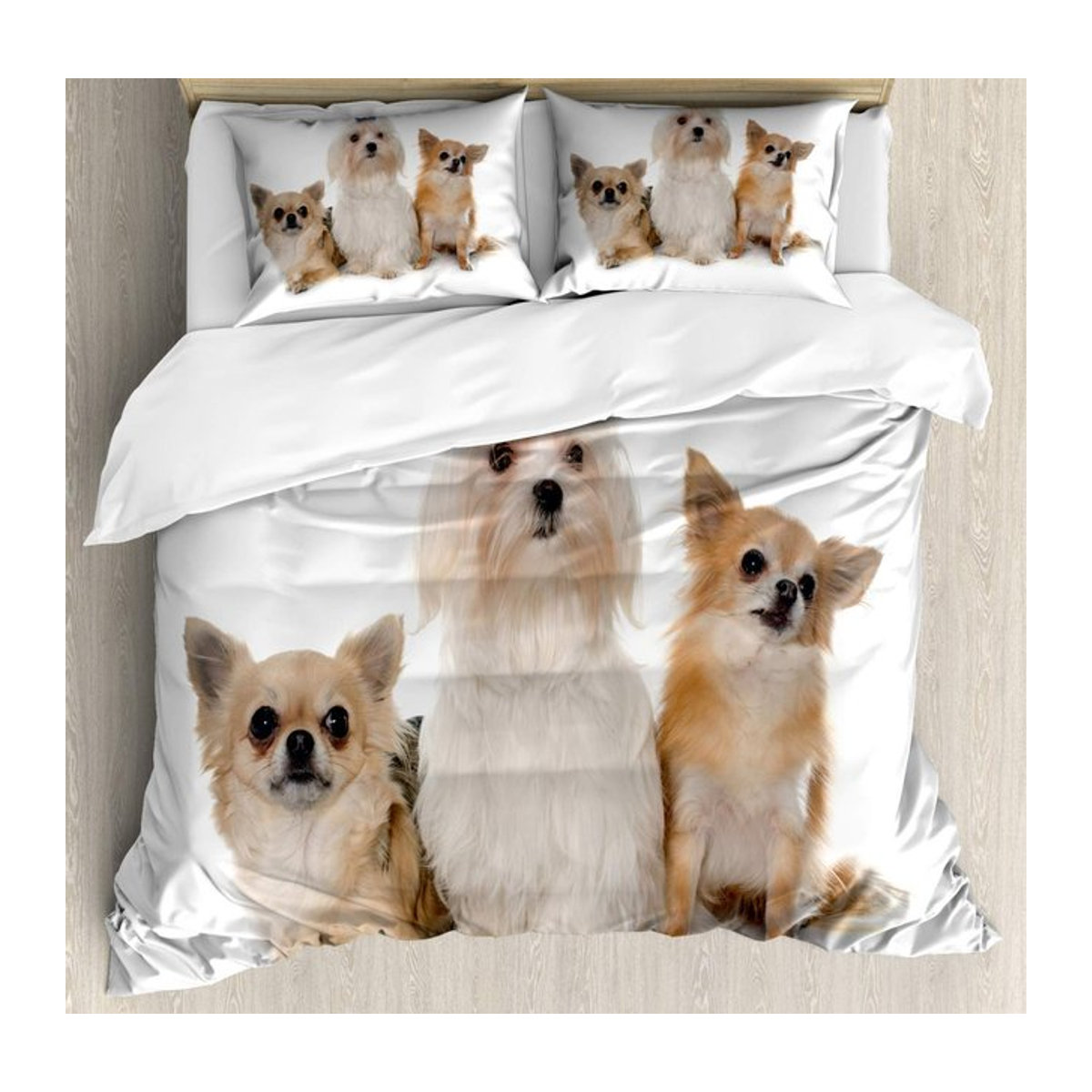 Chihuahua Bettwäsche Set mit Brille und Schleifen in Blassrosa, 3-teilig, B/H: 140 x 210 cm - Bild 1