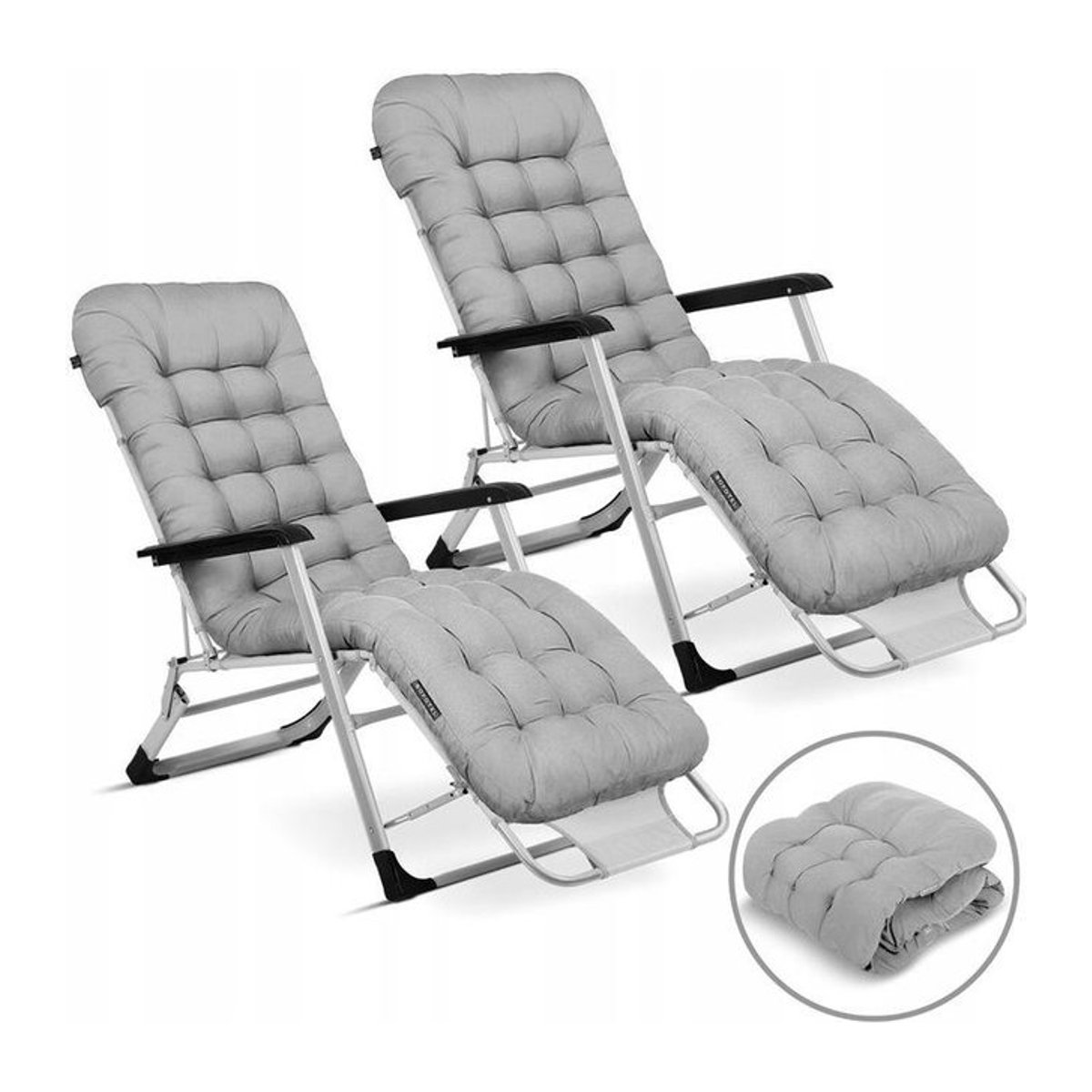 Chillwell Gartenliege Set aus 2 Stück mit Kissen, klappbar, Grau - Bild 1