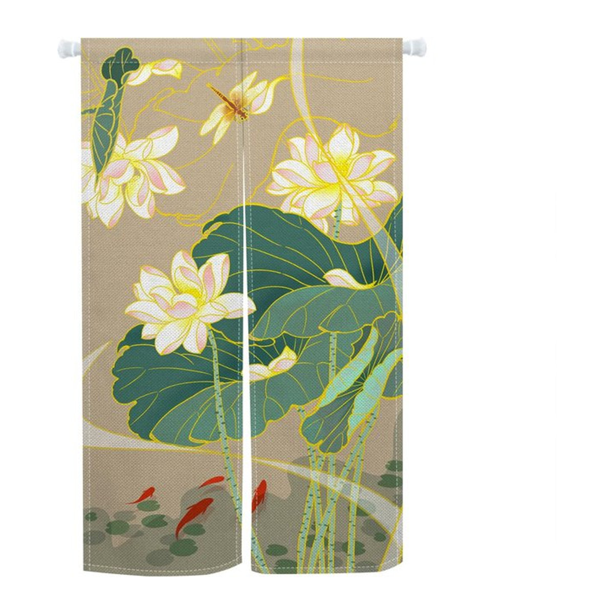 Chinesischer Noren Türvorhang mit Lotus Koi Fisch und Pfingstrose aus Polyester, Waschbarer Eingangsvorhang für Küche und Eingang, Breite: 100 cm, Höhe: 130 cm - Bild 1