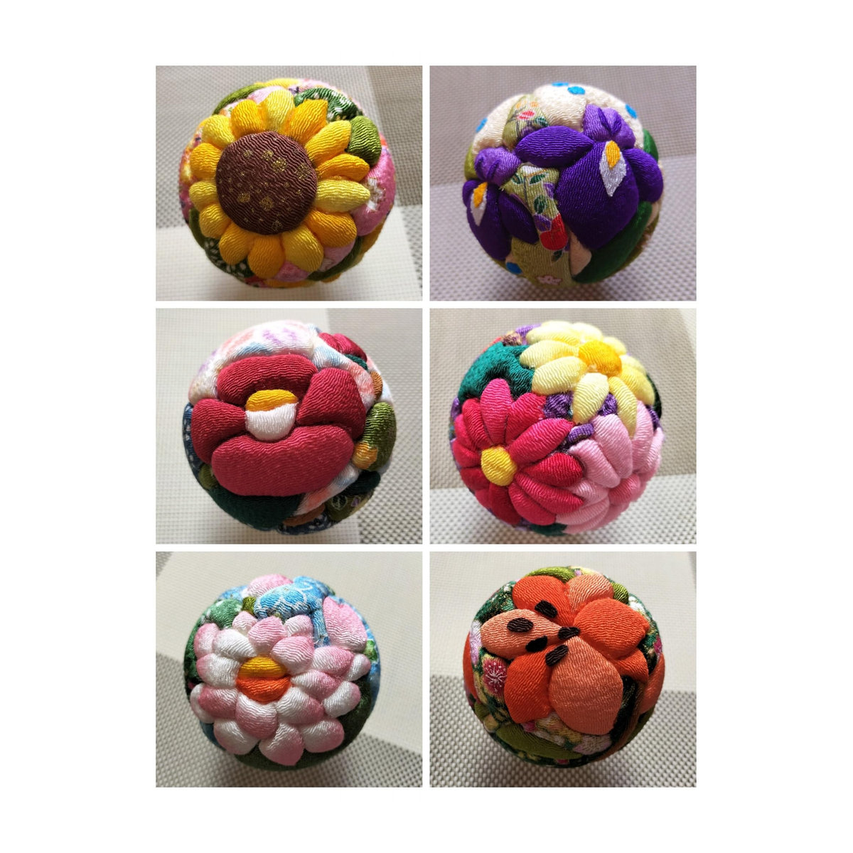 Chirimen Handwerk Kimekomi Temari Hanagokoro Set mit 6 Bausätzen aus Holz und Krepppapier in Multicolor - Bild 3