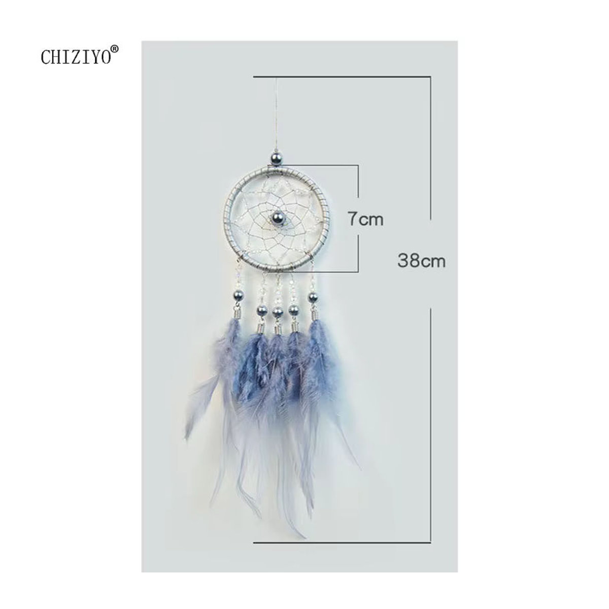 CHIZIYO Traumfänger in Blau mit Federn und Metall-Elementen im Bohemian-Stil als hängende Dekoration für Auto und Zuhause - Bild 3