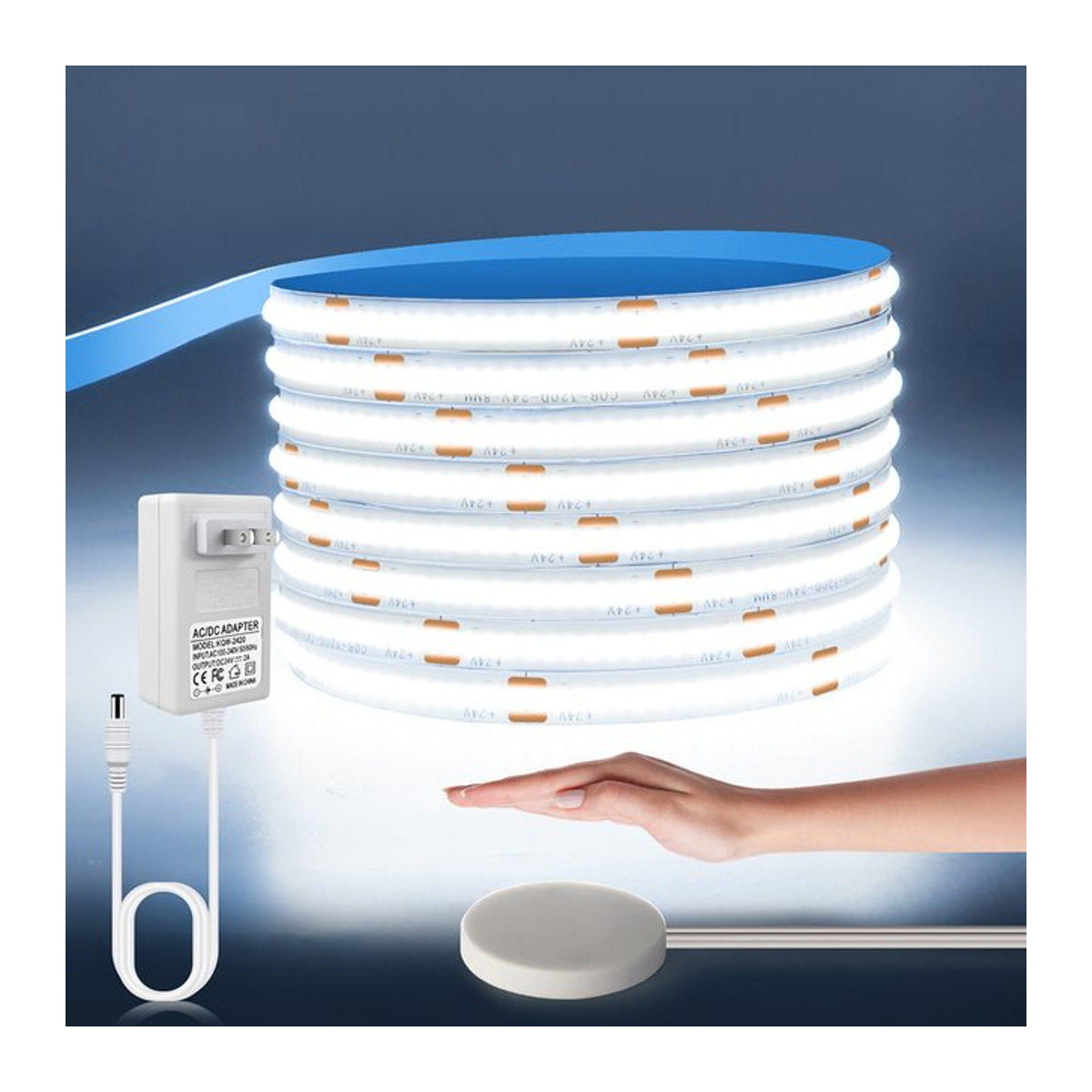 CHNAITEKE COB LED Streifen Set mit 24V Touch Dimmer und Hand Sweep Sensor, 10m Länge, 120 LEDs/m, Warmweiß/Naturweiß/Weiß - Bild 1