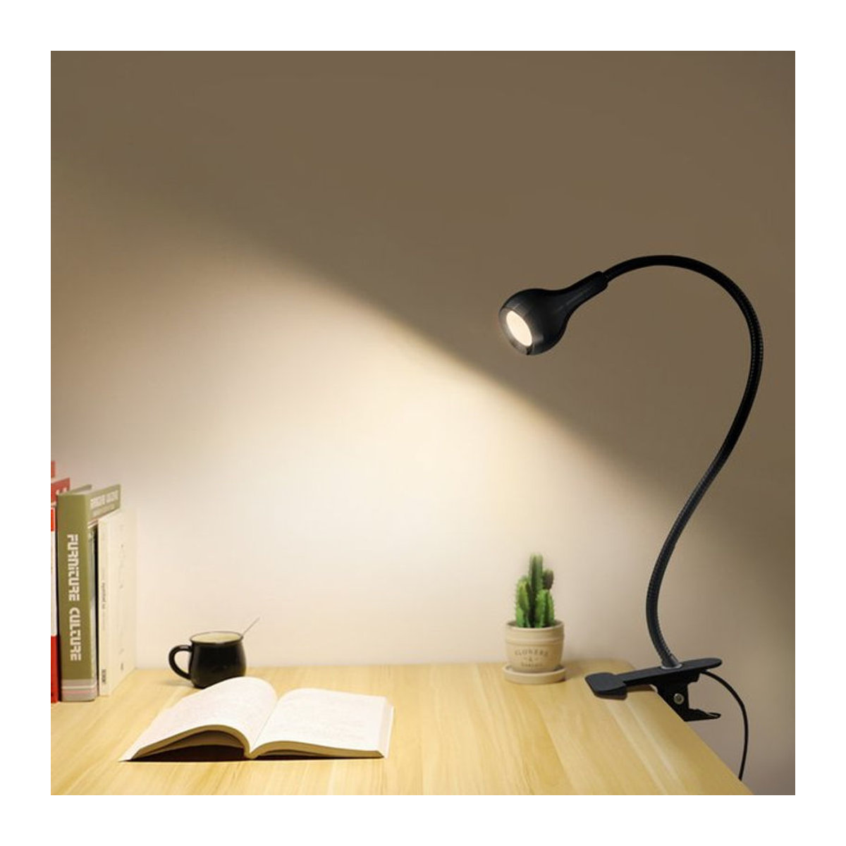 CHNAITEKE Flexible USB Tischlampe mit Clip für Studium und Lesen in Weiß oder Schwarz - Bild 1