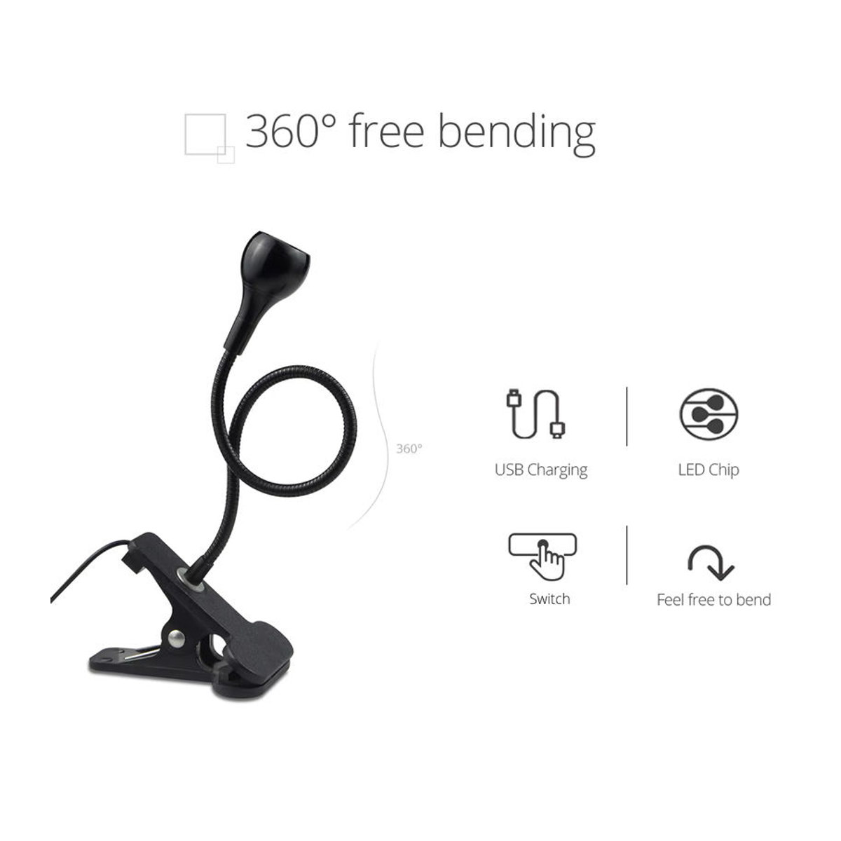 CHNAITEKE Flexible USB Tischlampe mit Clip für Studium und Lesen in Weiß oder Schwarz - Bild 3