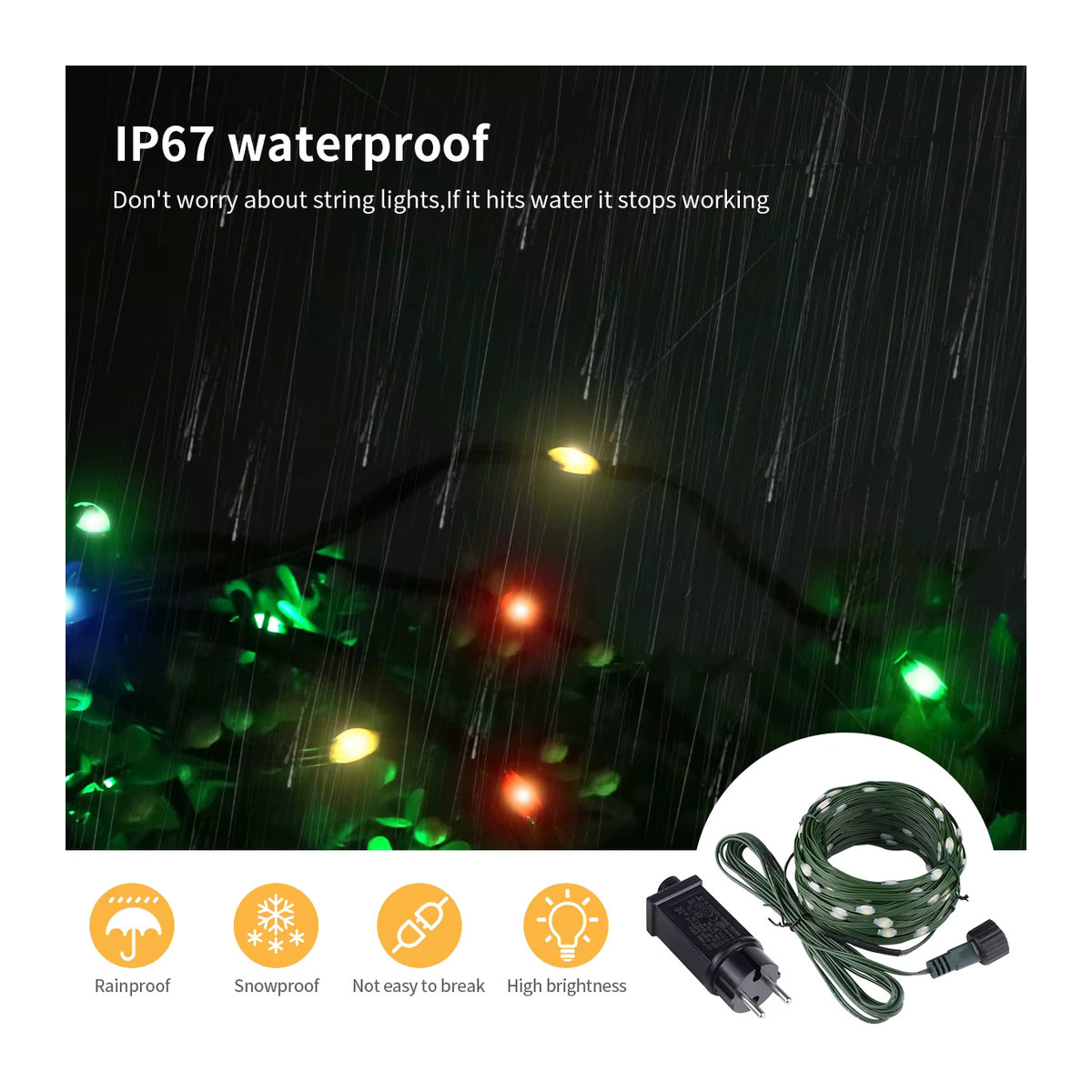 CHNAITEKE LED Lichterkette mit grünem Draht, wasserdichte LED-Girlande für Garten und Weihnachten, 24V - Bild 5