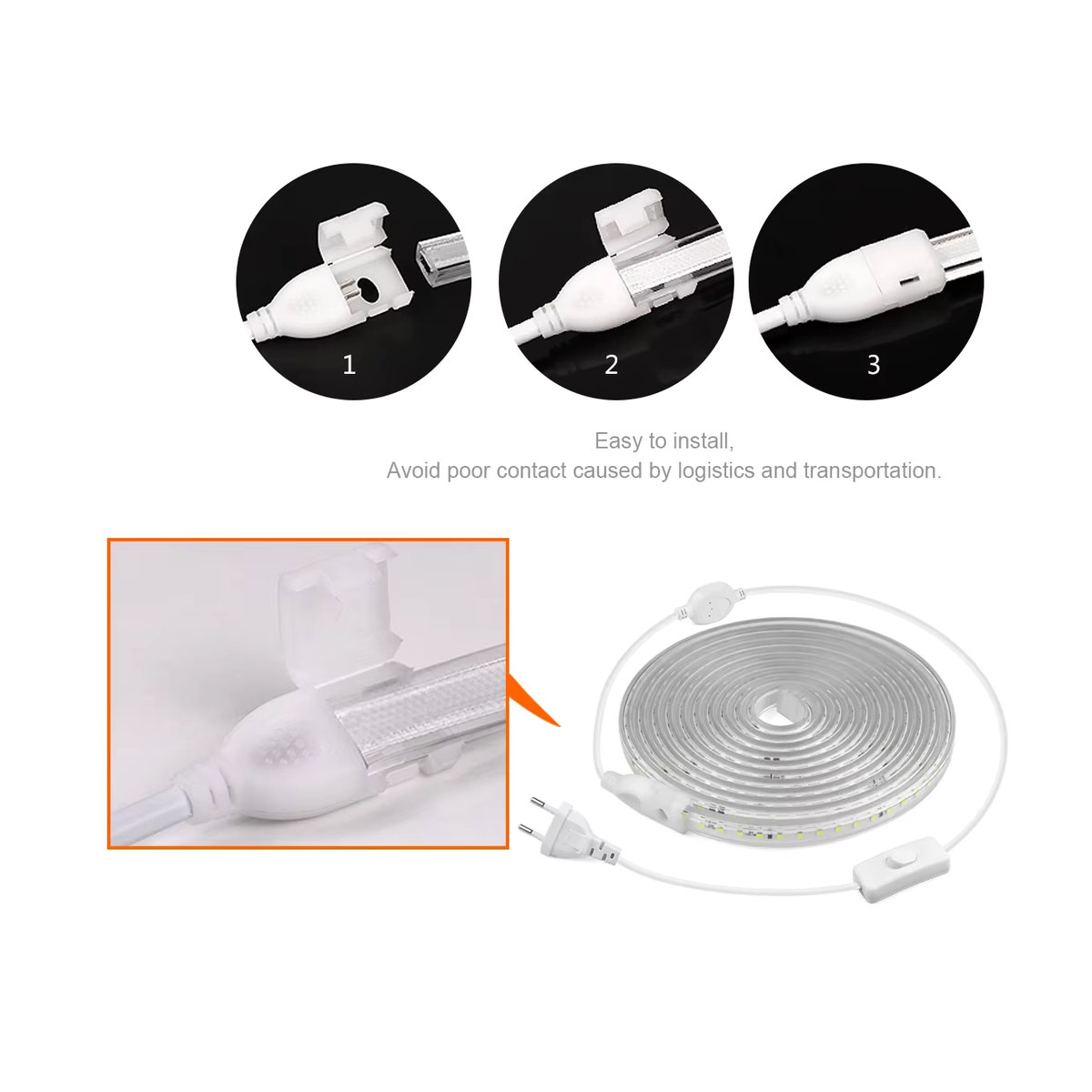 CHNAITEKE LED-Streifenlicht Warmweiß 2835 SMD mit EU-Stecker, wasserdicht für Außenbereich und Dekoration, 120 LEDs/m, 200–230 V - Bild 3