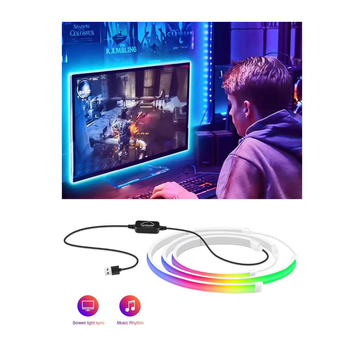 CHNAITEKE RGBIC LED-Streifenlicht zur PC-Hintergrundbeleuchtung mit Display-Synchronisierung und App-Steuerung via USB für Windows und iOS - Bild 5