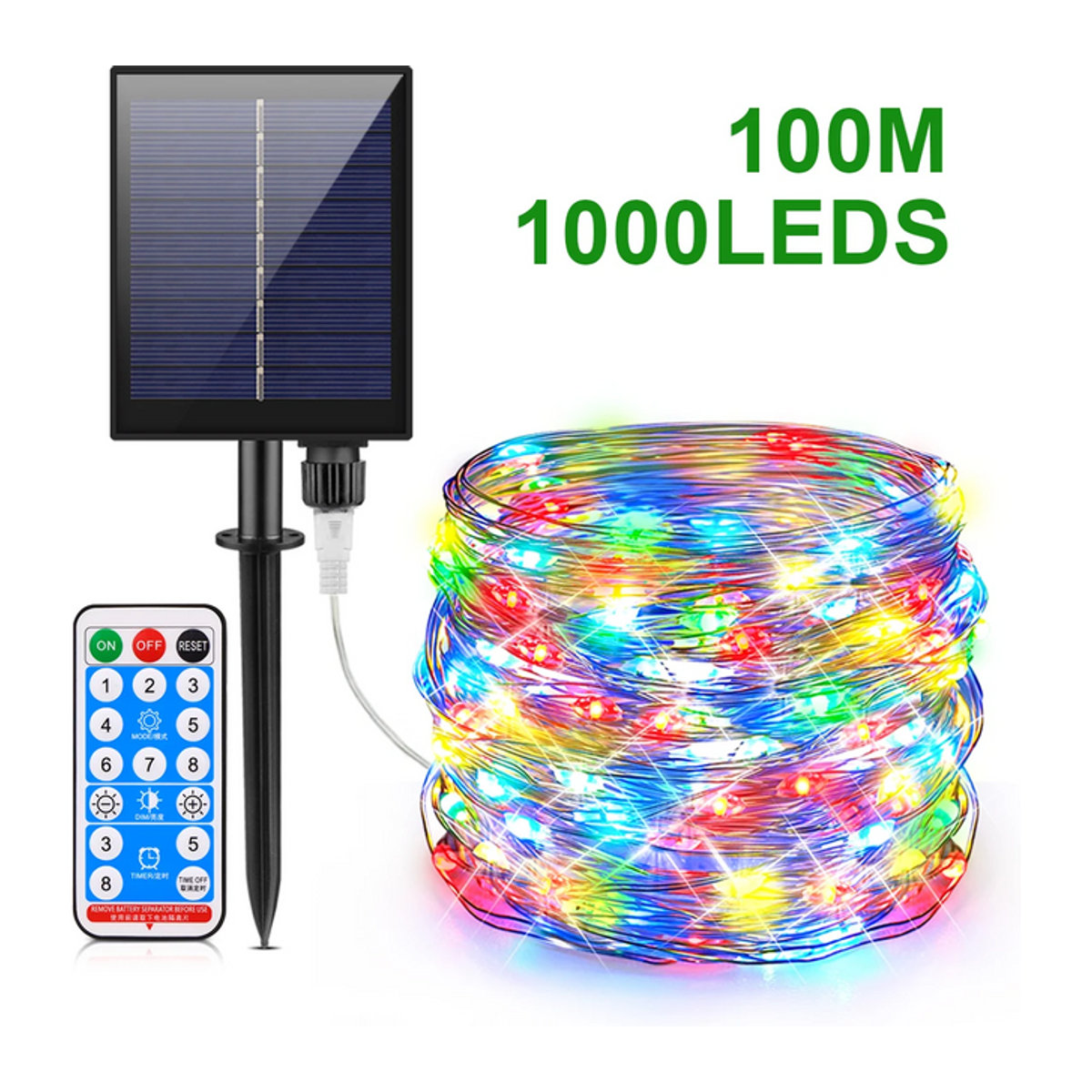 CHNAITEKE Solar LED Lichterkette aus Kupferdraht mit 8 Modi, Wasserdichte Solarlampe in Bunt für Garten und Outdoor - Bild 1