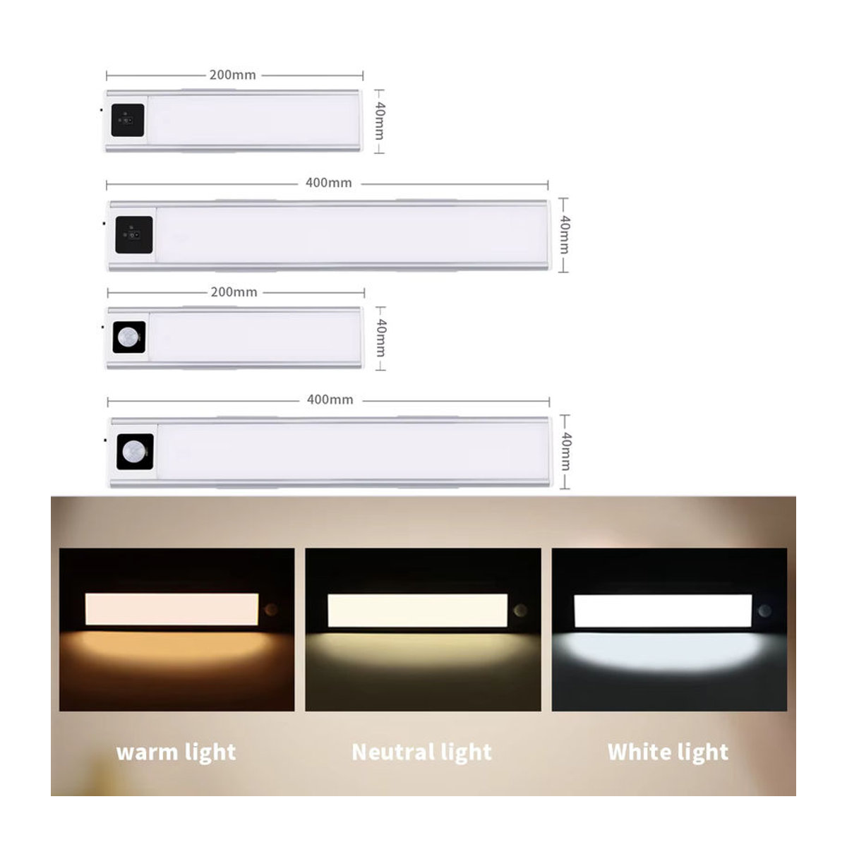 CHNAITEKE USB LED Bar Licht mit Bewegungssensor und Handscan-Steuerung, Aluminiumgehäuse für Küche und Kleiderschrank, Weiß/Alufarben - Bild 2