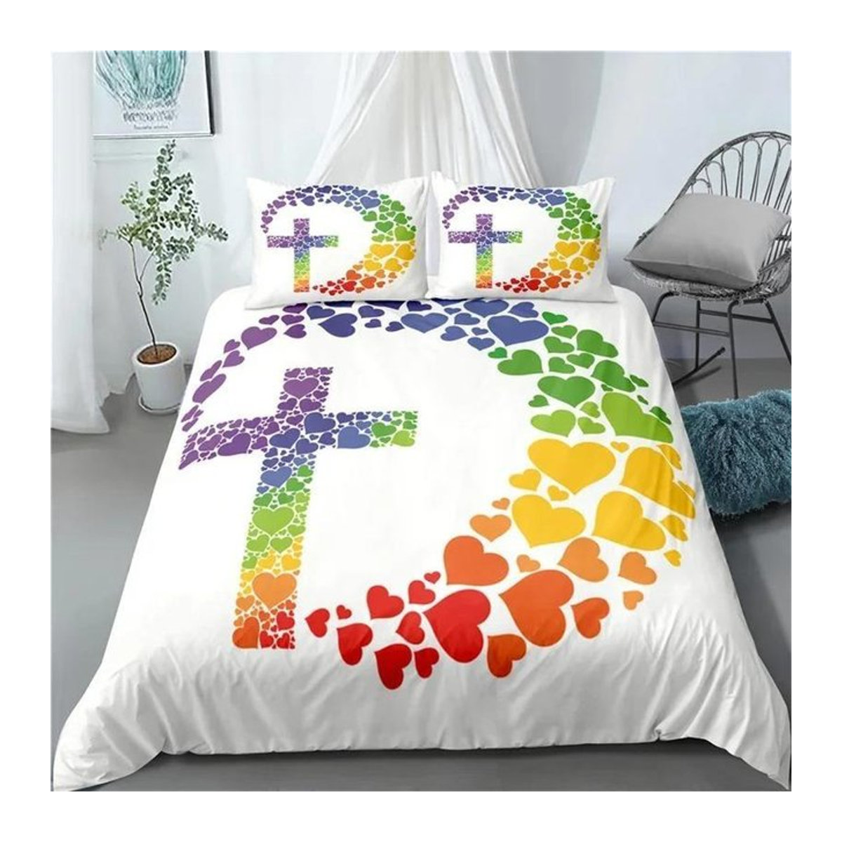 Christliches 3D Jesus Bettwäsche-Set aus Polyester mit Kreuz-Motiv und Reißverschluss, Multicolor, Breite: 133 cm, Länge: 200 cm - Bild 1