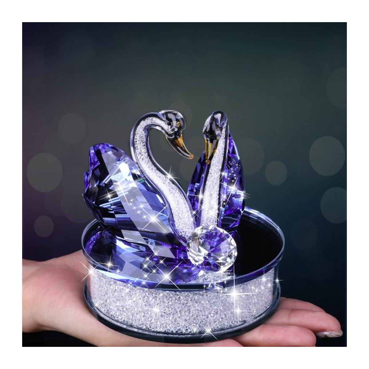 ChunRan Li89 Kristall Schwan Figuren aus Glas in Transparent und Gelb mit Basis als dekoratives Ornament - Bild 1