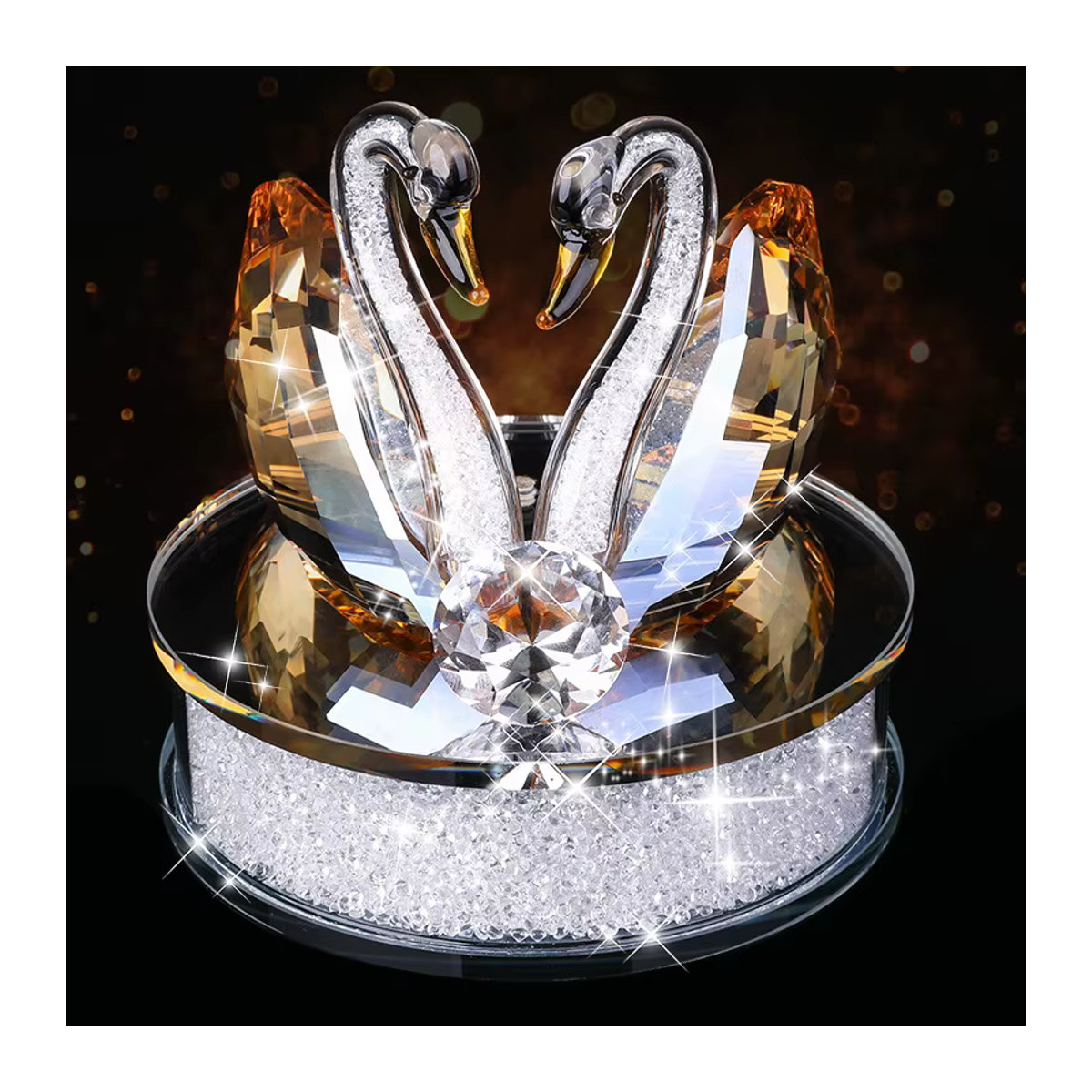 ChunRan Li89 Kristall Schwan Figuren aus Glas in Transparent und Gelb mit Basis als dekoratives Ornament - Bild 4
