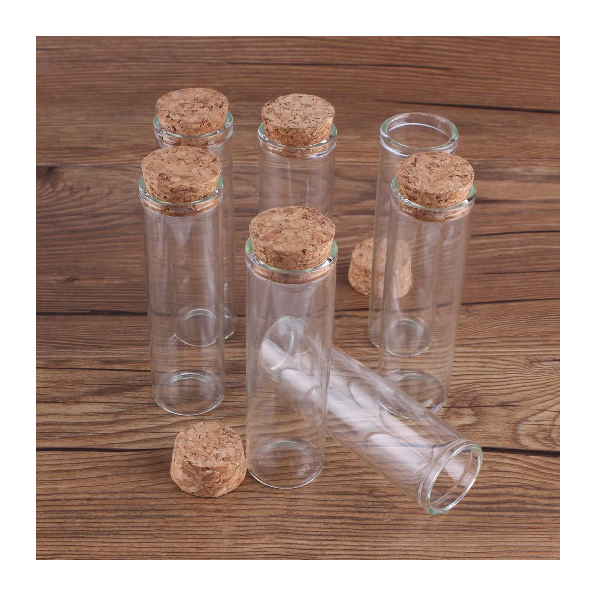 CHZHG Set aus 5 transparenten Glasflaschen mit Korkdeckel, 50 ml, für Kunsthandwerk und Dekoration - Bild 4