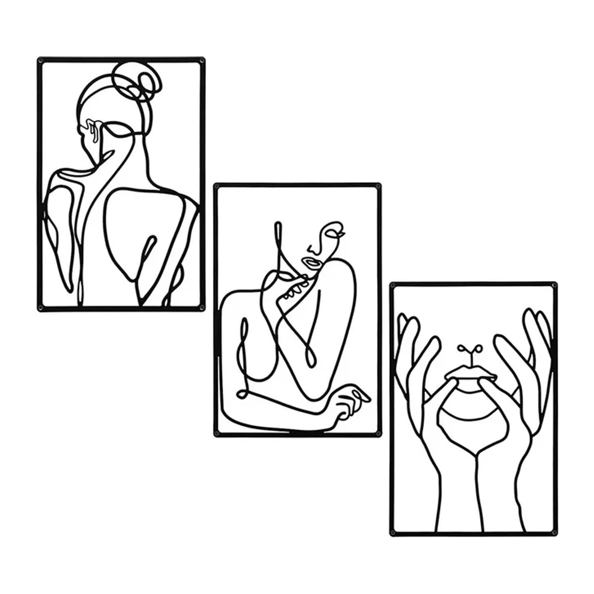 CIFBUY 3er Set Abstrakte Metall Wandkunst Schwarz Minimalistisches Linien-Design für Wohnzimmer, Küche und Bad - Bild 1