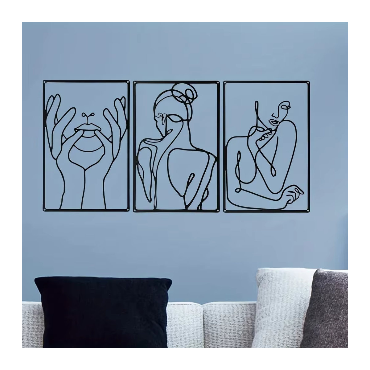 CIFBUY 3er Set Abstrakte Metall Wandkunst Schwarz Minimalistisches Linien-Design für Wohnzimmer, Küche und Bad - Bild 4
