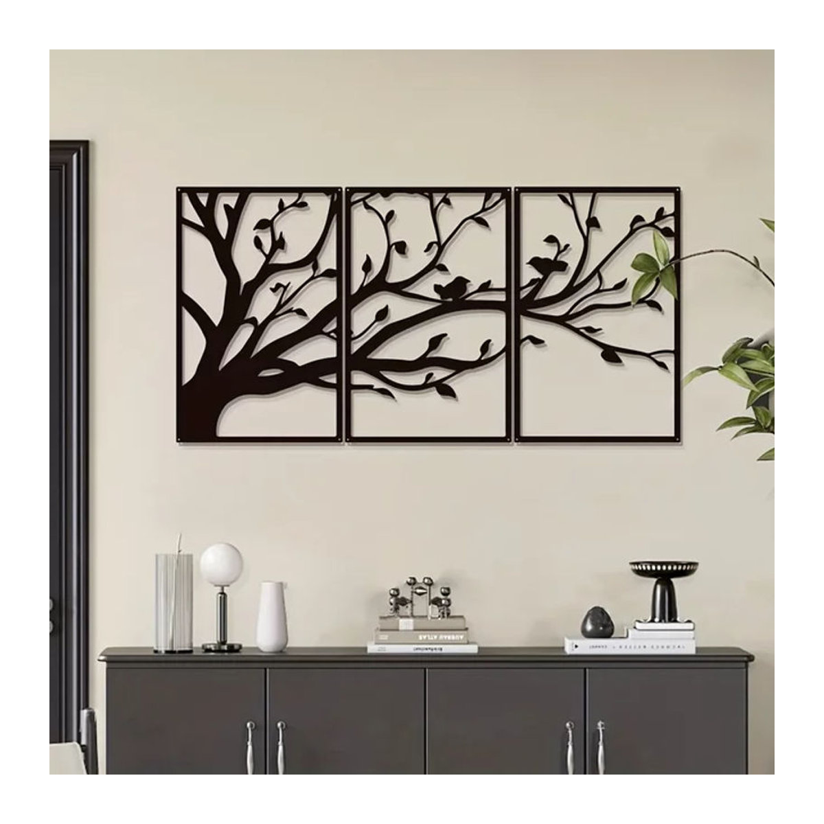 CIFbuy 3er-Set Baum des Lebens Metall-Wandkunst in Schwarz, moderne Wanddekoration mit Zweigen und Blättern für dein Wohnzimmer - Bild 1