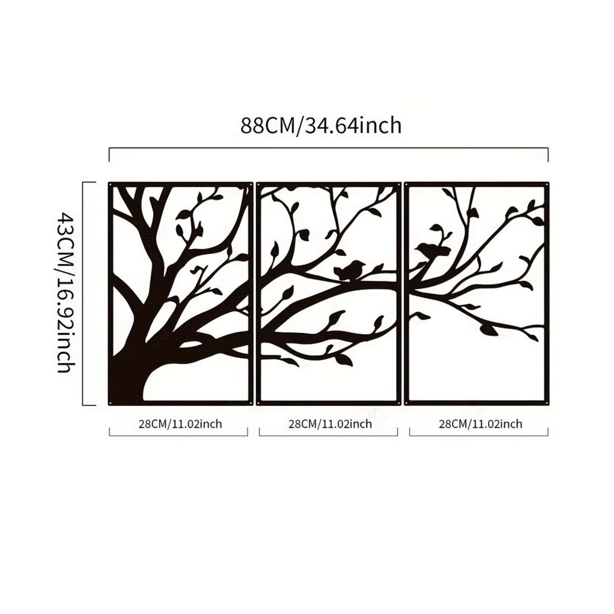 CIFbuy 3er-Set Baum des Lebens Metall-Wandkunst in Schwarz, moderne Wanddekoration mit Zweigen und Blättern für dein Wohnzimmer - Bild 2