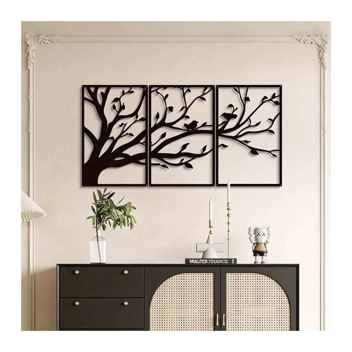 CIFbuy 3er-Set Baum des Lebens Metall-Wandkunst in Schwarz, moderne Wanddekoration mit Zweigen und Blättern für dein Wohnzimmer - Bild 5