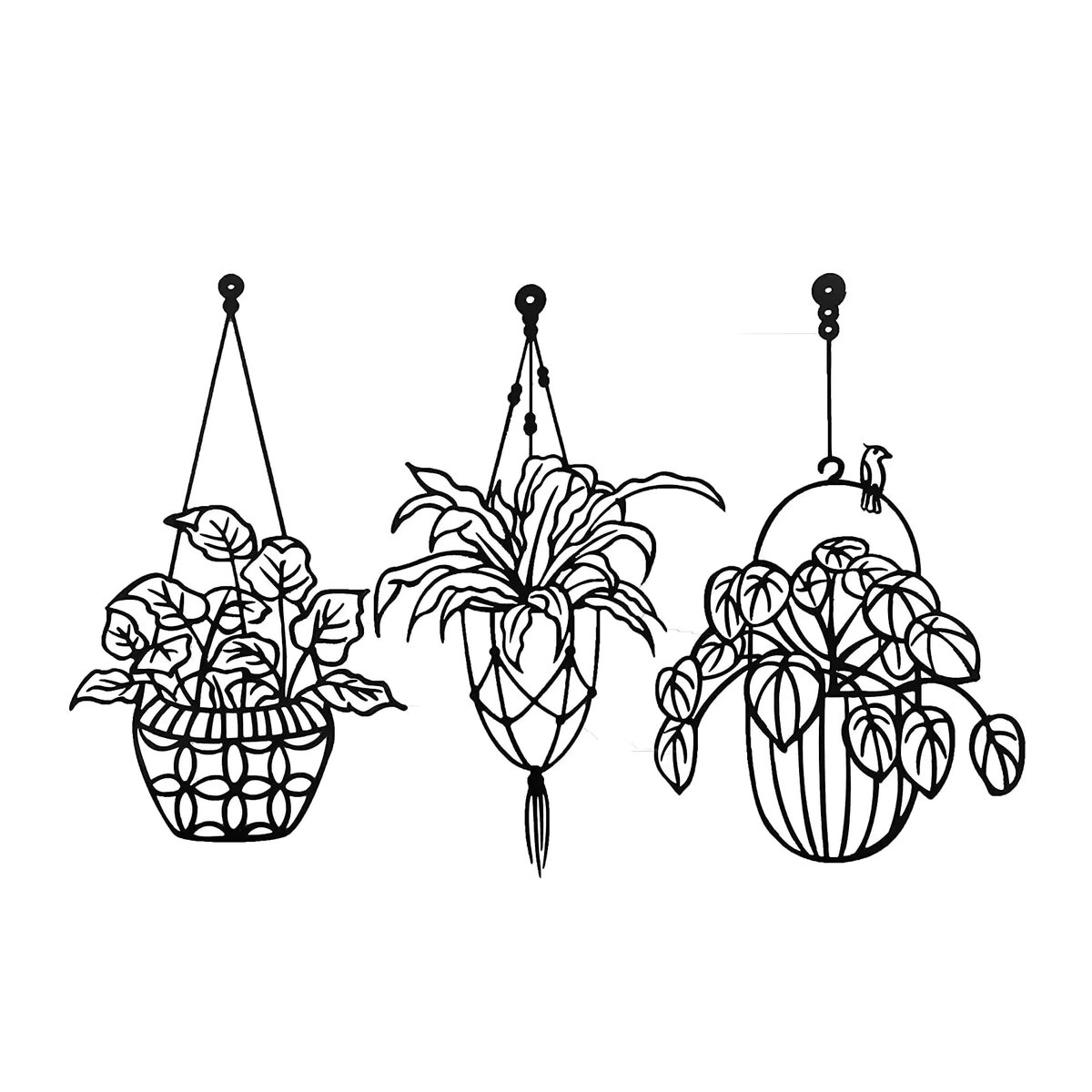 Cifbuy 3er Set Metall Wanddekoration Blumen Skulptur Schwarz Modern Hängend für Terrasse und Balkon - Bild 2