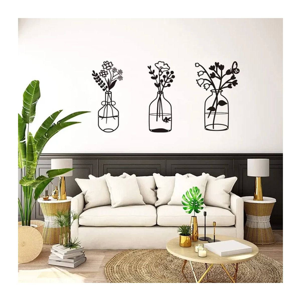 Cifbuy 3er-Set Metall Wanddekoration in Schwarz, Minimalistische Wandskulpturen mit floralem Design für Innenräume - Bild 1