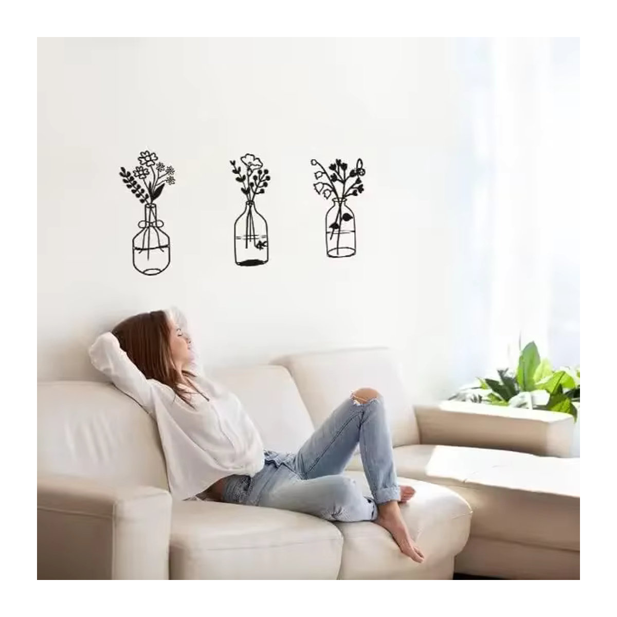 Cifbuy 3er-Set Metall Wanddekoration in Schwarz, Minimalistische Wandskulpturen mit floralem Design für Innenräume - Bild 5