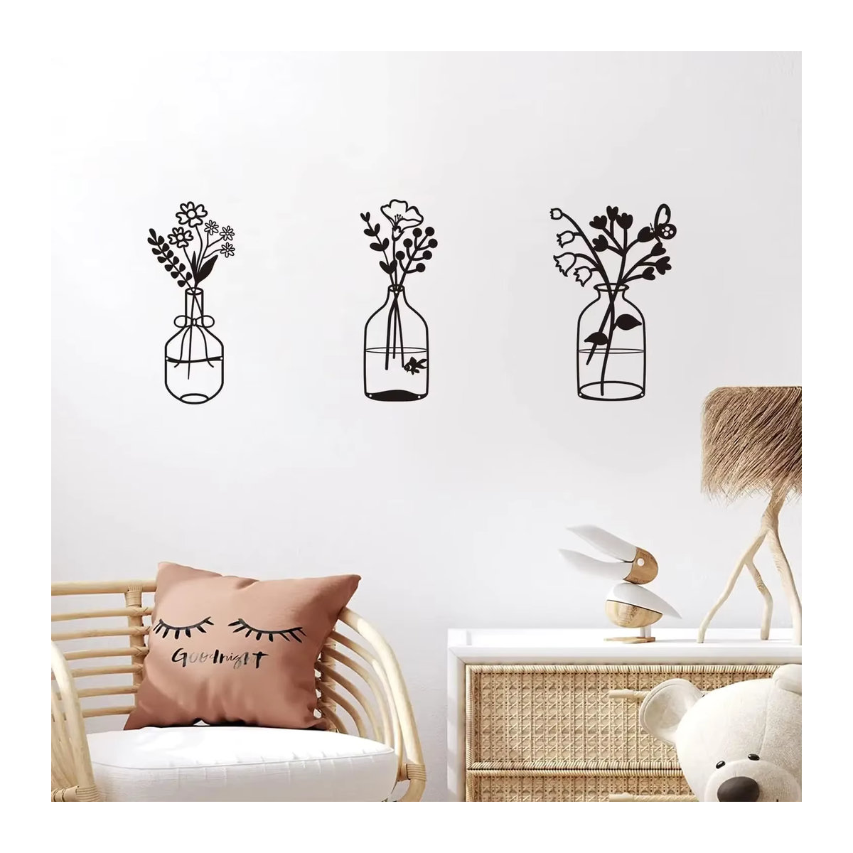 Cifbuy 3er-Set Metall Wanddekoration in Schwarz, Minimalistische Wandskulpturen mit floralem Design für Innenräume - Bild 6