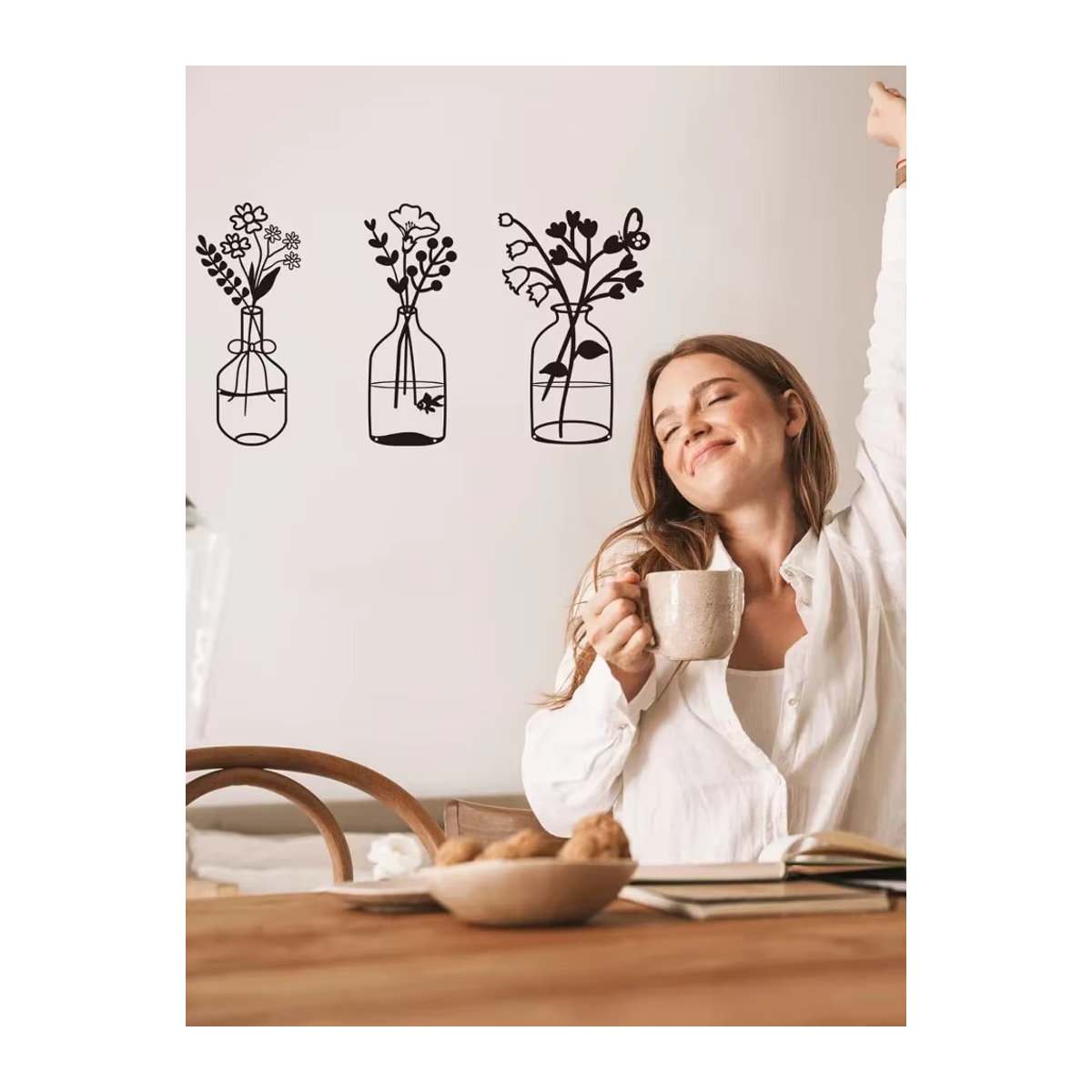 Cifbuy 3er-Set Metall Wanddekoration in Schwarz, Minimalistische Wandskulpturen mit floralem Design für Innenräume - Bild 7
