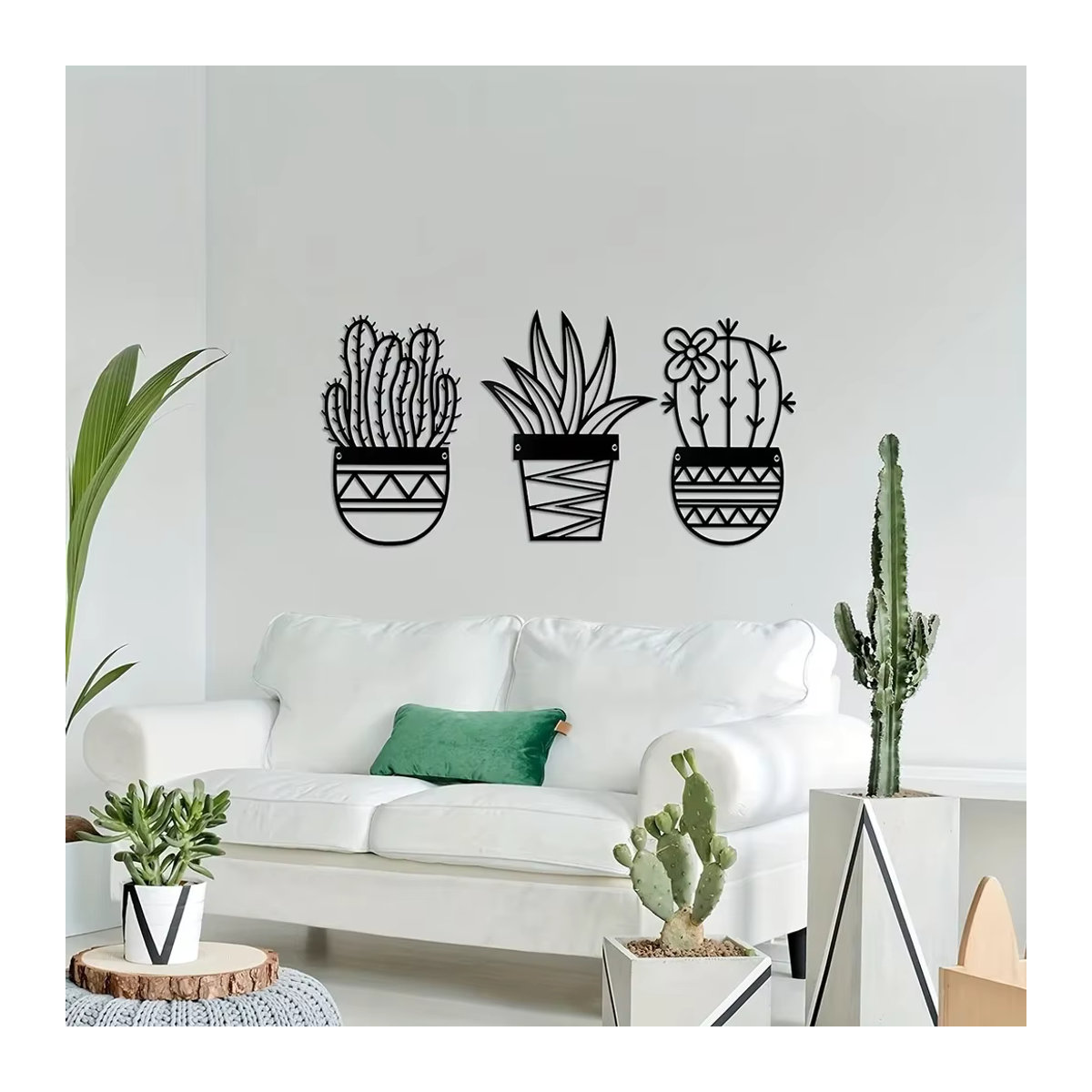 CIFBUY 3er Set Moderne Metall Wanddekoration Kaktus und Pflanzen in Schwarz - Bild 3