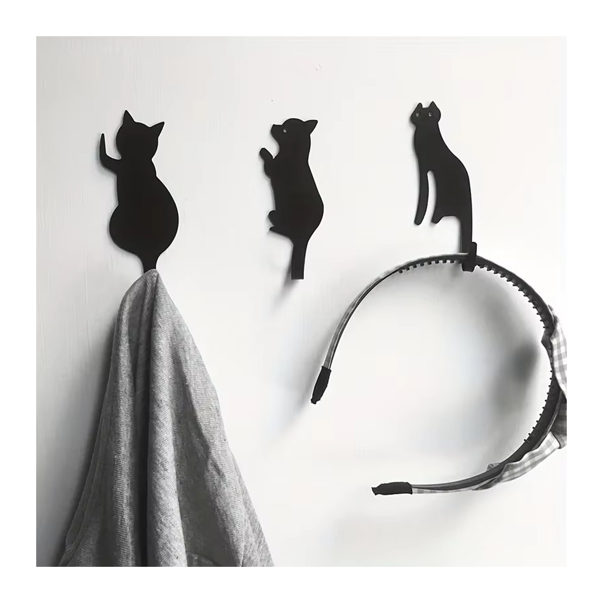 CIFBUY 3er Set Wandhaken mit niedlichem Katzen-Design aus Metall in Schwarz zur Montage ohne Bohren - Bild 2