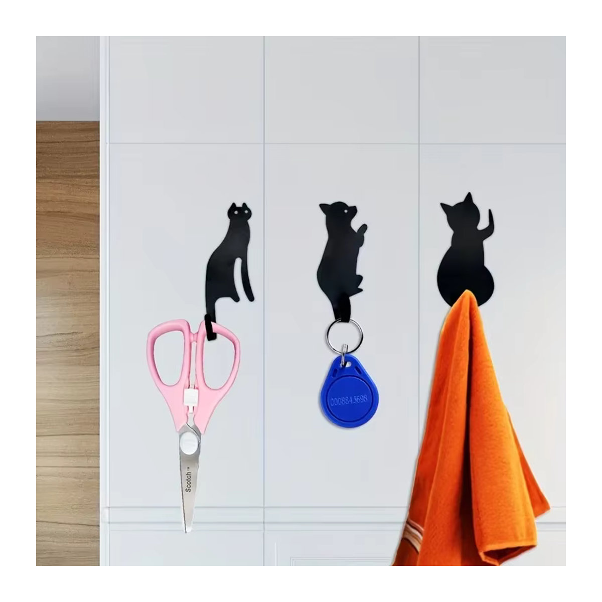CIFBUY 3er Set Wandhaken mit niedlichem Katzen-Design aus Metall in Schwarz zur Montage ohne Bohren - Bild 3