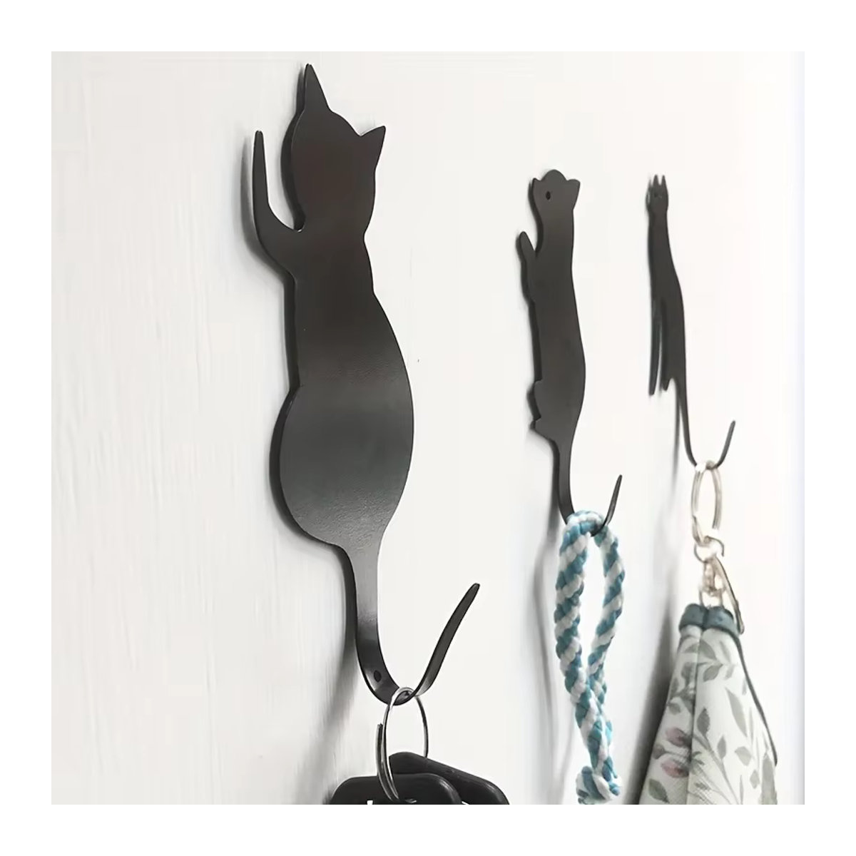 CIFBUY 3er Set Wandhaken mit niedlichem Katzen-Design aus Metall in Schwarz zur Montage ohne Bohren - Bild 4