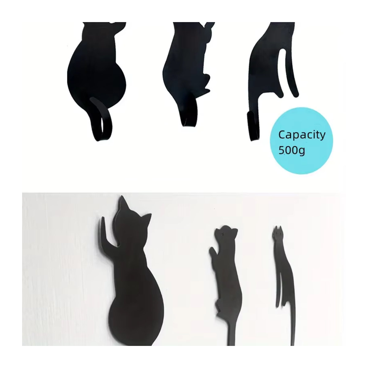 CIFBUY 3er Set Wandhaken mit niedlichem Katzen-Design aus Metall in Schwarz zur Montage ohne Bohren - Bild 5