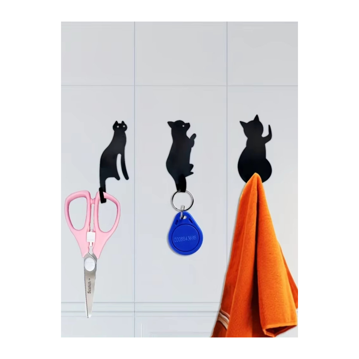 CIFBUY 3er Set Wandhaken mit niedlichem Katzen-Design aus Metall in Schwarz zur Montage ohne Bohren - Bild 6