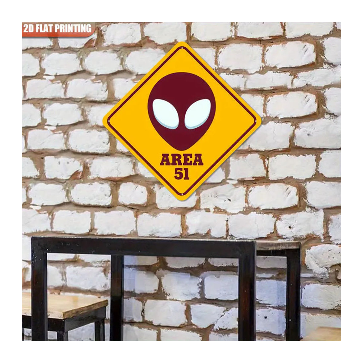 CIFBUY Alien UFO Area 51 Warnschild aus Metall, gelb, B/H: 20,3 x 20,3 cm - Bild 4