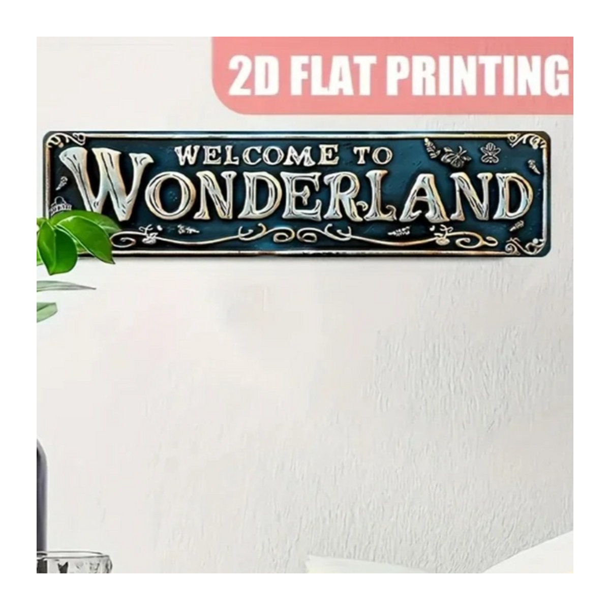 CIFBUY Aluminiumschild Willkommen im Wunderland im Vintage-Design für Garten Café und Bar, Breite: 157 cm, Höhe: 40 cm - Bild 1