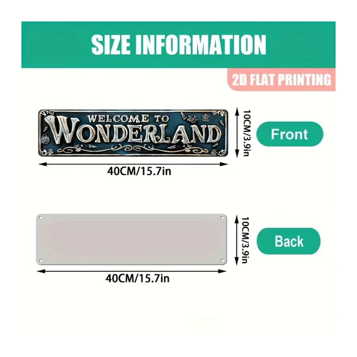 CIFBUY Aluminiumschild Willkommen im Wunderland im Vintage-Design für Garten Café und Bar, Breite: 157 cm, Höhe: 40 cm - Bild 2