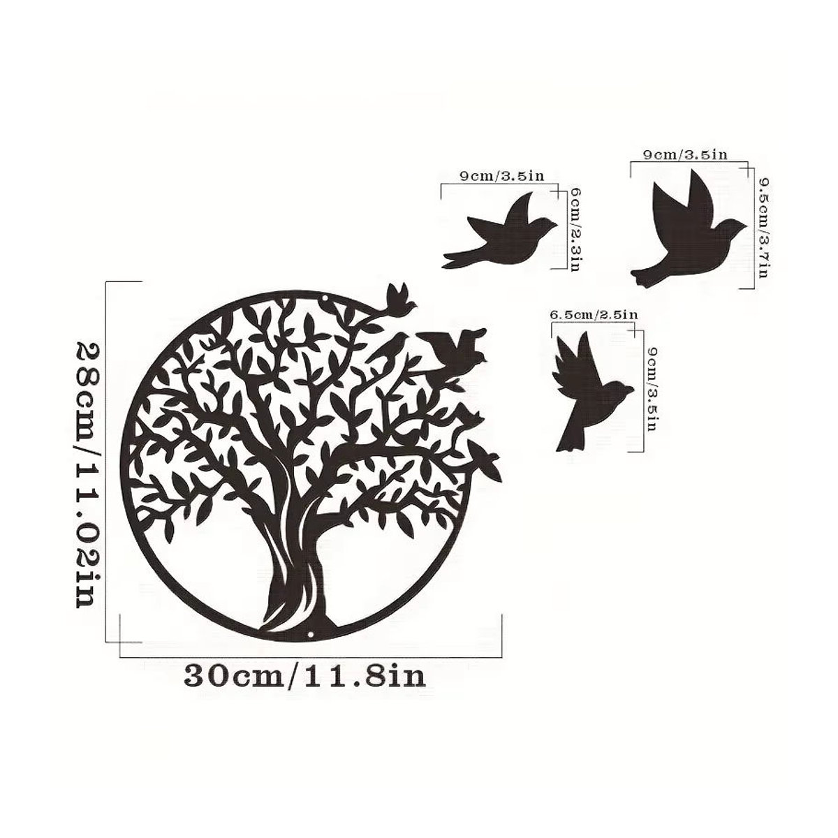 CIFbuy Baum des Lebens Wanddekoration aus Metall mit Vögeln, Schwarz, Rund, 30 x 30 cm - Bild 2