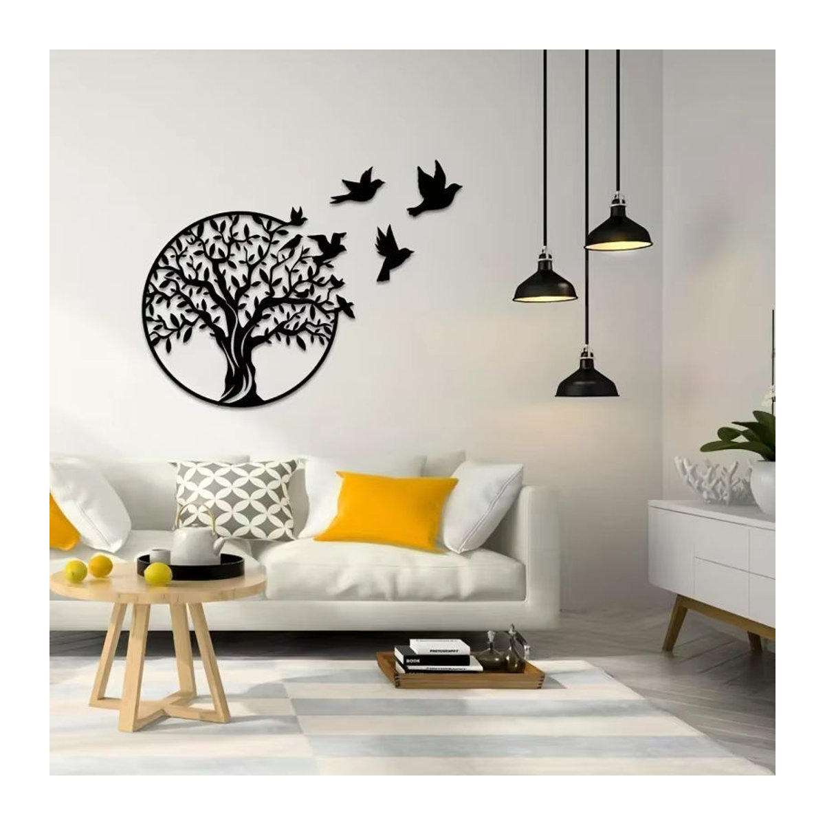 CIFbuy Baum des Lebens Wanddekoration aus Metall mit Vögeln, Schwarz, Rund, 30 x 30 cm - Bild 3